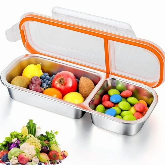 Reusable Snack Containers with Lids, Stainless Steel Double/2 Compartment Snack Box Container,1 * Food Storage Container