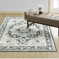 thumbnail image 6 of Everwash Treasure Rubia Traditional Medallion Machine Washable Indoor Area Rug, Ivory/Navy Blue, 6'6"x9'2", 6 of 10