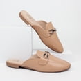 thumbnail image 3 of Hawkwell Women's Metal Chain Decor Backless Slip on Slides Loafer Shoes Flats Comfortable Round Toe Mules，nude PU 5 M US, 3 of 5