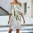 thumbnail image 2 of Sage Green Botanical Women's Off The Shoulder Ruffles Summer Wedding Guest Loose Casual Party Beach Dress, 2 of 9