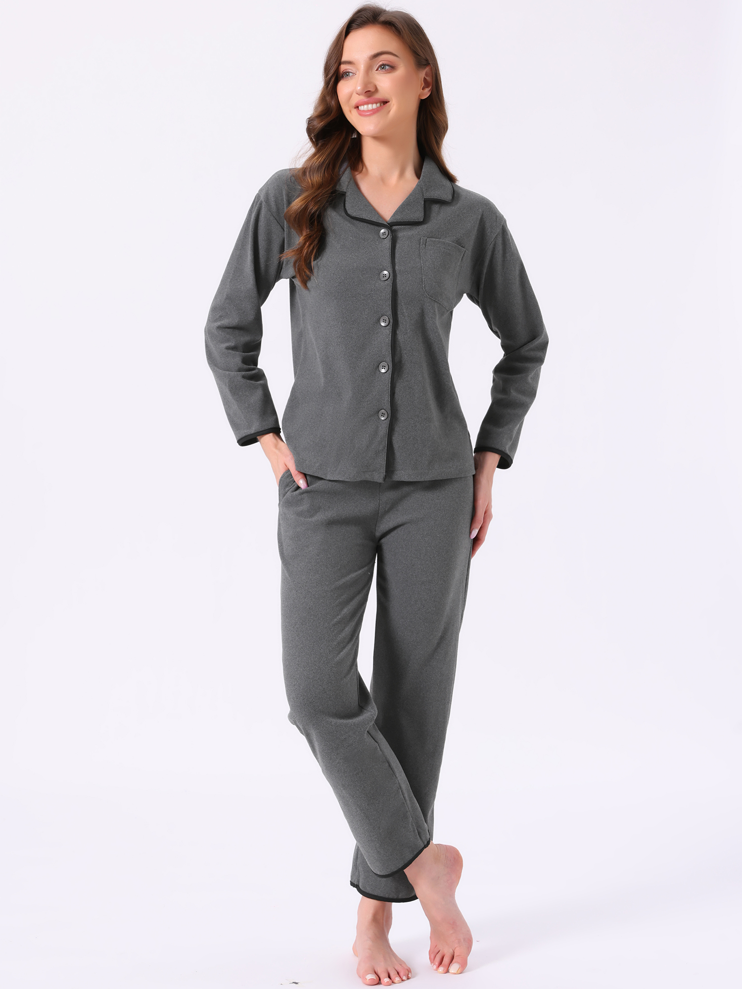 DARING DIVA Pajamas Set Winter Fleece Warm Long Sleeve Sleepwear XS Black