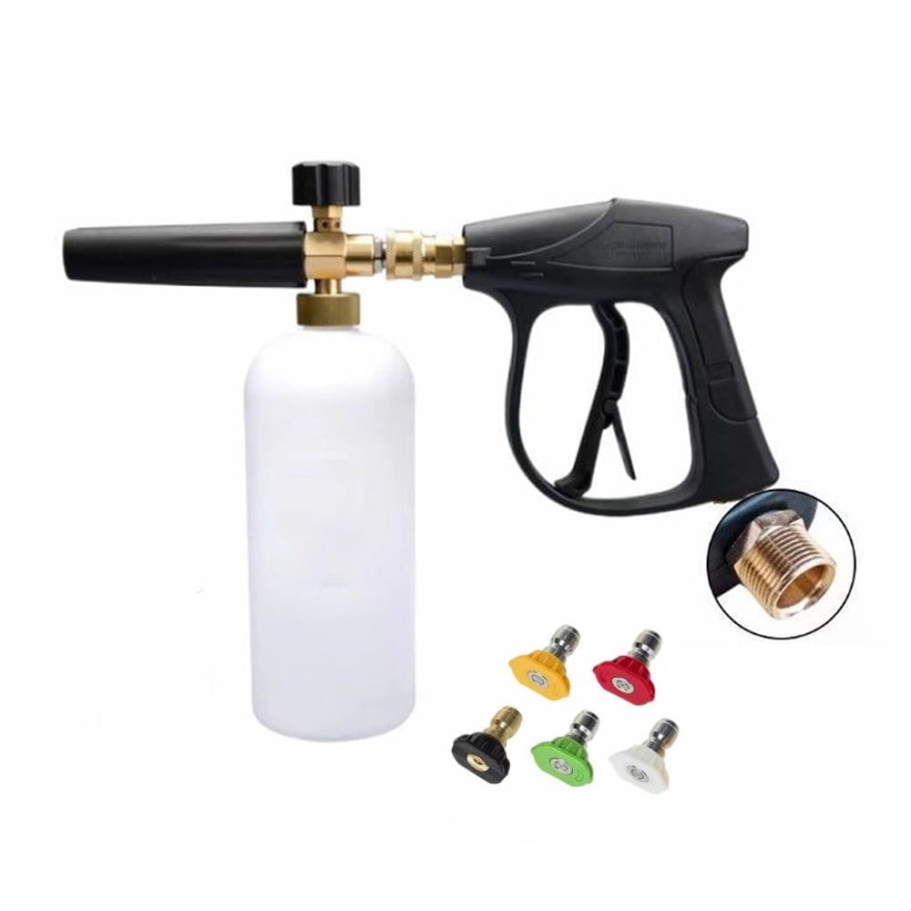 Elowen Washer with Foam Cannon Inner High Pressure Washer Gun with Foam Bottle 1/4inch Quick Connector, 0-60° 5pcs Pressure Washer Nozzle Tip 1L Foam Bottle Outer Thread 22mm Inner 14mm