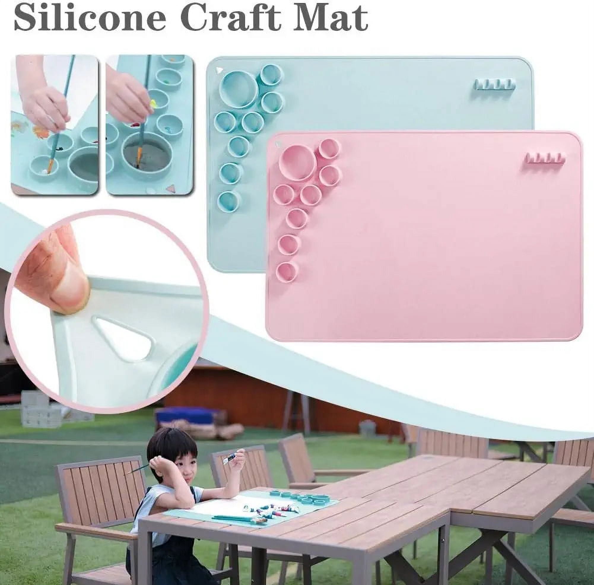 NOGIS Silicone Craft Mat, Silicone Mat for Resin Casting, 23.6"×15.7"Non Stick Silicone Sheet, Silicone Craft Mat with Cleaning Cup for Painting, Art, Clay and Play Doh (Blue)