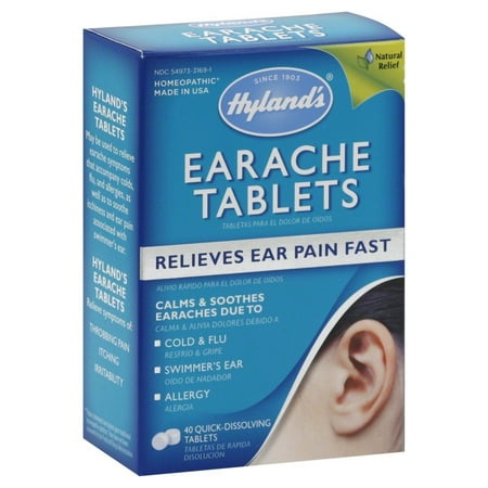 Earache Relief Drops Hyland's Earache Tablets, Natural Relief of Cold & Flu Earaches, Swimmers Ear, and Allergies, 40 Count ()
