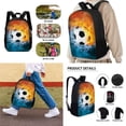 thumbnail image 2 of XYZCANDO Vintage Fire Water Soccer Ball Print Backpack Set for Boys Girls Book Bag with Zipper Pocket 17 Inch Schoolbag with Lunch Box Pen Case Knapsack Middle School Bookbag, 2 of 4