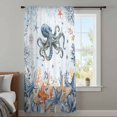 thumbnail image 3 of Octopus Coastal Sheer Curtains 63 Inches Long, Summer Beach Coral Starfish Blue Ombre Light Filering Curtains, Breathable Simi Curtain Privacy Drapes for Living Room Bedroom Window Treatment, 3 of 8