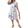 thumbnail image 4 of WellSize Plus size Dresses For Women Floral Casual V Neck Short Sleeve Sundresses Midi Summer Dress with Pockets, 4 of 8