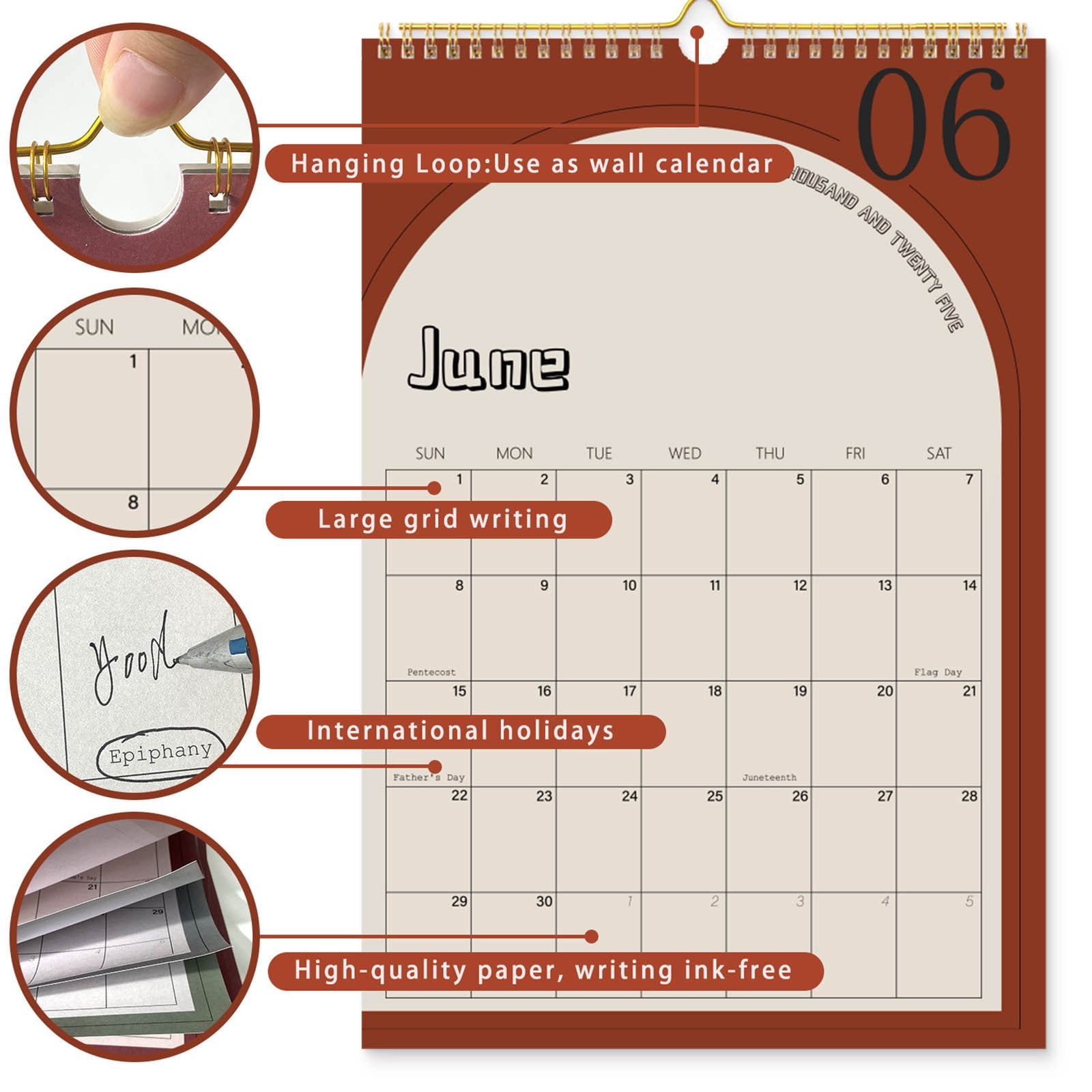 2025-2026 Wall Calendar - Includes Jan 2025 To June 2026, 18-Month Paper Wall Calendar. Thick Paper With Julian Dates And Block For New Year And Christmas Holidays To-dos ＆ Notes - Clearance - View #4