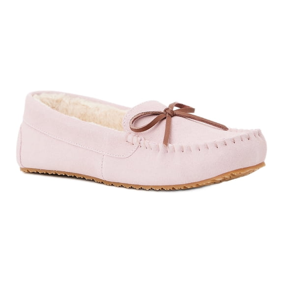 Joyspun Women's Suede Moccasin Slippers, Wide Width Available