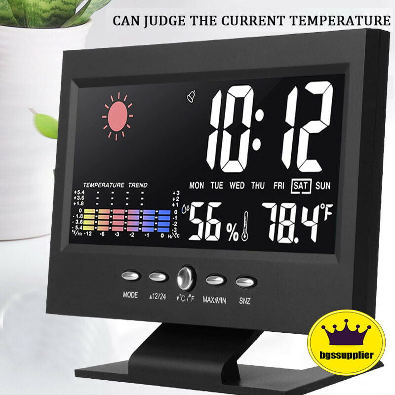 Touchscreen LED Backlight Digital Room Humidity Temperature Monitor Snooze Alarm 