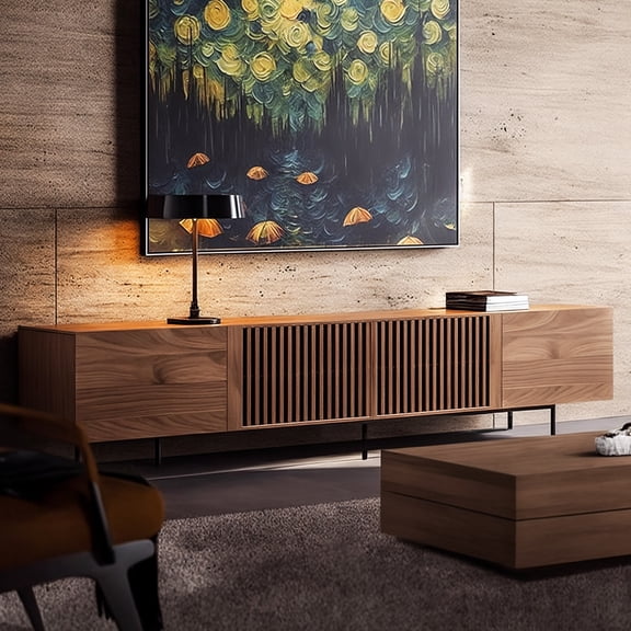 NessCarsti 70.87-Inch TV Stand with 4 Doors & Storage - Mid-Century Modern Walnut Entertainment Center for TVs up to 70", Compatible with Walmart