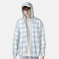 thumbnail image 4 of Haiem Blue Checkboard UPF 50+ Fishing Shirts for Men Long Sleeve UV Sun Protection Hoodie Non-Mask Outdoor Hiking Shirts, 4 of 9