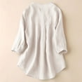 thumbnail image 4 of MIXUE Womens Summer Tops Summer Linen Solid Color Stank Three Quarter Sleeve Loose Fit Plus Size Casual Pullover T-shirts Sportwear,White,XL, 4 of 7