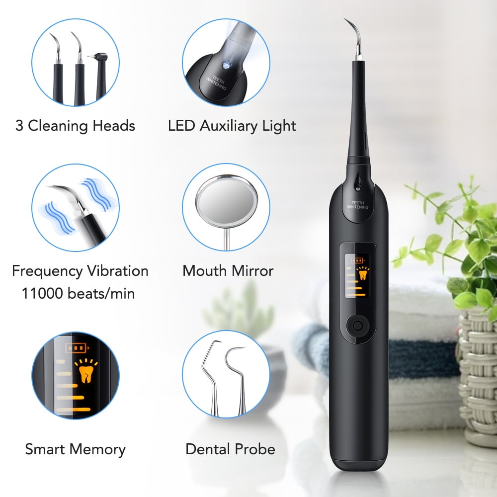 New 6-in-1 Electric Teeth Cleaner Kit with Sonic Vibration, Portable Oral Care Tool with 4 Plaque Remover Heads, Dental Mirror, and Tongue Scraper for a Deeper Clean