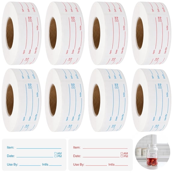 8‑Roll 4000‑Piece Removable Food Labels – 1" x 2" Waterproof, Oil‑Proof & Freezer‑Safe Stickers for Food Storage Containers, Jars & Refrigerator Organization, Red & Blue, Easy Peel, No Residue
