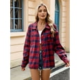 thumbnail image 3 of Womens Button Down Flannel Shirts Long Sleeve Plaid Shackets Business Casual Blouse Top Red M, 3 of 8