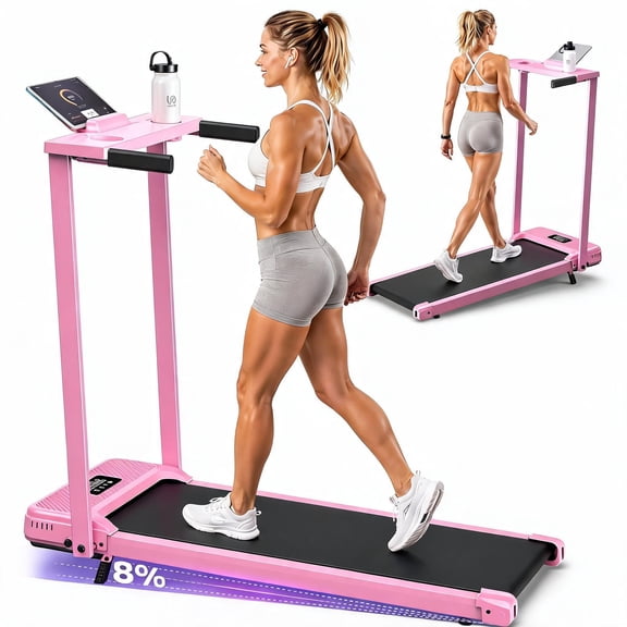 Kismom Incline Treadmill with Handle Bar,3.5HP Portable Treadmill with Desk,Walking Pad with Remote Control and LED Display, 350 lbs Weight Capacity