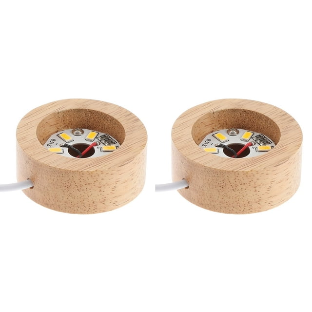LEEYNEER 2pcs Wood Display Pedestal LED Light Base Table Crystal Ball Lamp Base USB Charging Light Base