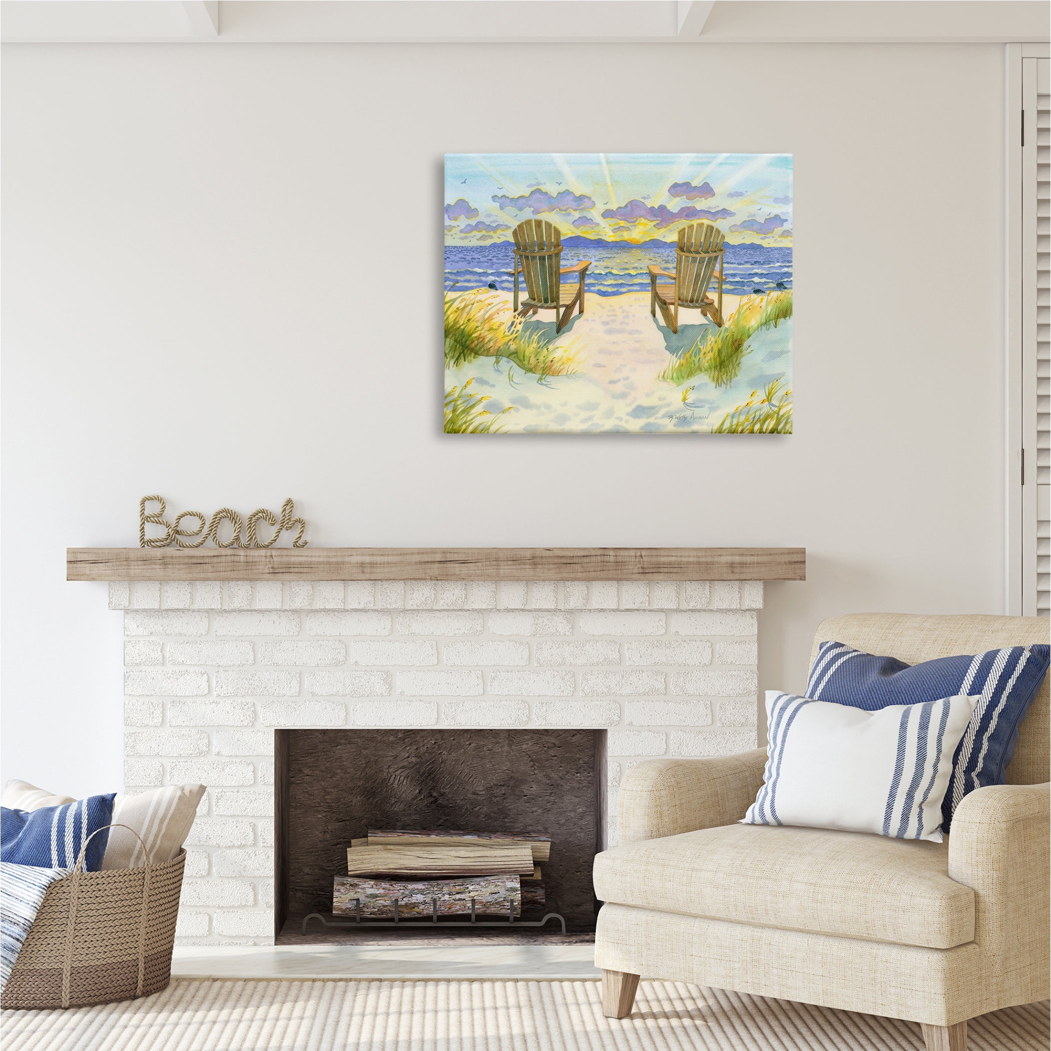 Stupell Industries Nautical Beach Chairs View Nature Painting Gallery Wrapped Canvas Print Wall Art, 40 x 30