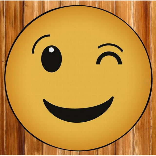 Deerlux QI003885.S 36 x 36 Pieds Style Emoji Drôle Smiley Visage Enfants Zone Tapis&44; Jaune - Petit - Clin d'Oeil Emoji - Rond