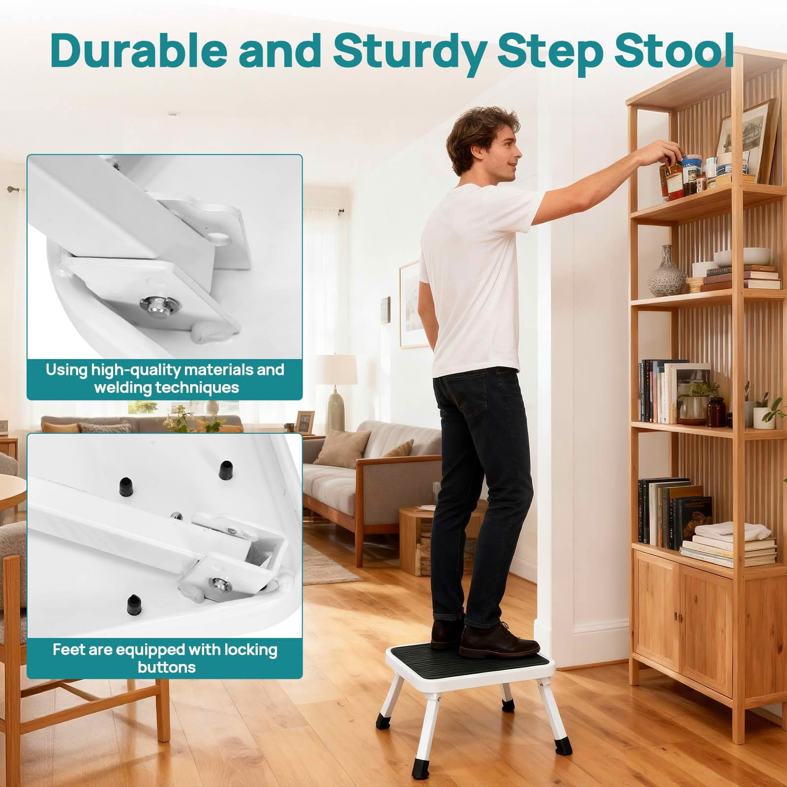 MAYEERTY Foldable Metal Step Stool with Anti-Slip Platform & Rubber Feet, Heavy Duty Portable Folding Stool Holds Up to 330 LBS for Home RV Warehouse Outdoor Use