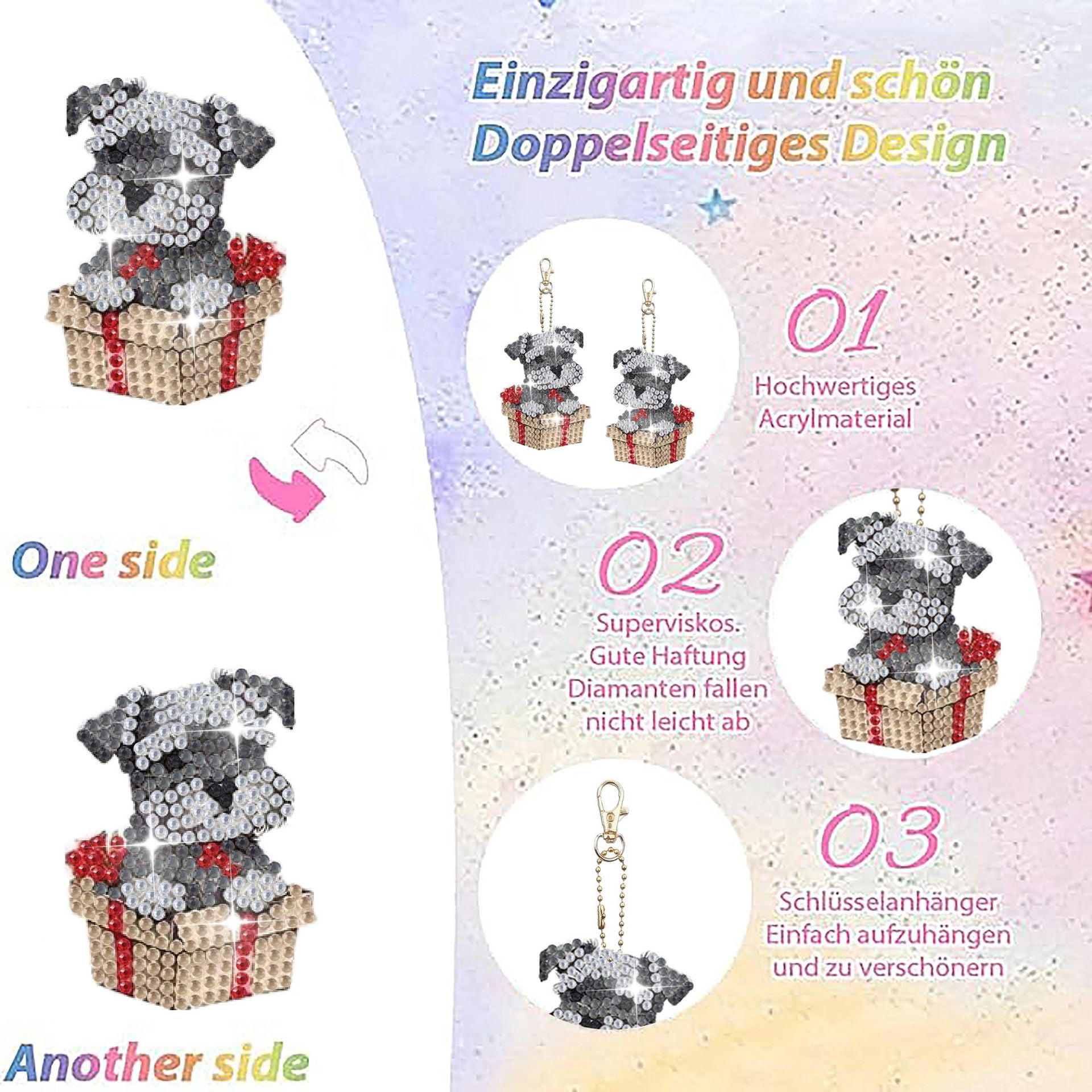 5pcs 5D dog diamond painting keychain kit, double-sided diamond art keychain, DIY handmade crafts, DIY for children and adult beginners, keys, mobile phones, backpack accessories