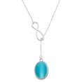 thumbnail image 1 of Delight Jewelry Silvertone Oval - Imitation Cat's Eye - Dark Teal - Silver tone Elegant Infinity Lariat Necklace, 1 of 4