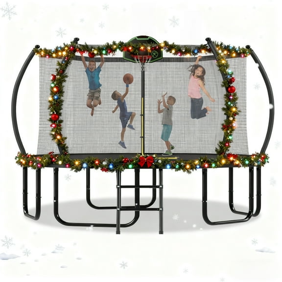 Euroco 14FT Trampoline with Basketball Hoop, Outdoor Trampoline with Enclosure Net for Kids and Adults
