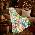 thumbnail image 3 of Watercolor Hibiscus with Tropical Leaves, Cheerful Botanical Style for Flower Lovers, Island Blossom Pattern and decorative theme Gift, Cozy Flannel Blanket for Sunroom and Bedroom, Home Decor, 3 of 9