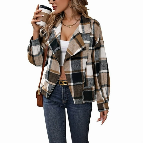 Womens Plus Size Shacket Jacket Flannel Plaid Long Sleeve Button Down Shirts Casual Fall Blouses Tops