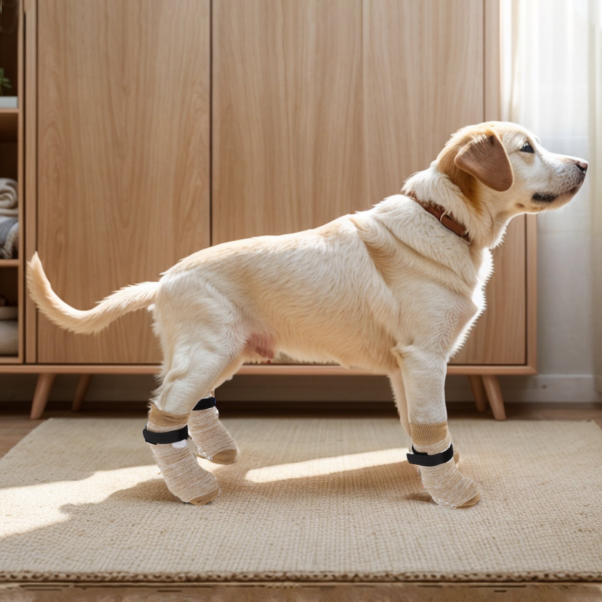 Unique Bargains 4 Pcs Non-Slip Dog Socks Pet S Gradient Yellow