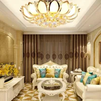 LUOLAX 24" Luxury Crystal Chandelier Gold Lotus Lighting Flush Mount Ceiling Lights