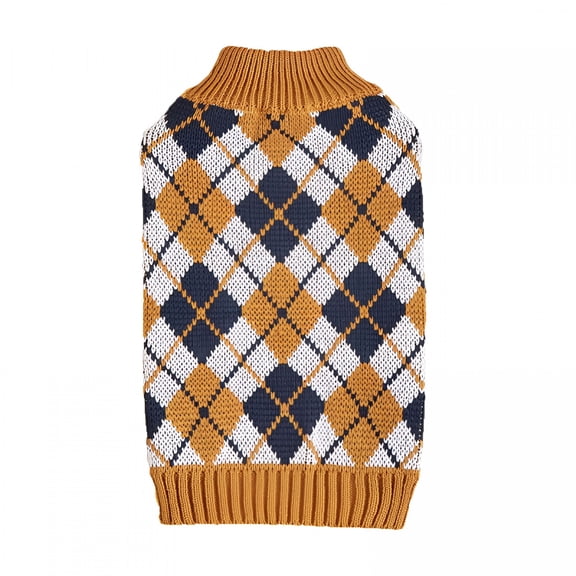 GASTROPOD Thanksgiving Dog Sweater Apparel Turkey Plaid Knit Mid-High Neck Pet Clothes Dog Cat Apparel Knit (S)
