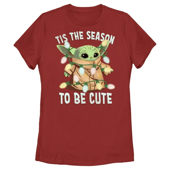 Women's Star Wars: The Mandalorian Christmas Grogu 'Tis the Season to be Cute Graphic Tee Red Small
