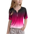 thumbnail image 3 of Feancey Boys Girls Henley Shirts 2025 Dressy Trendy Gradient Printed T-Shirts Short Sleeve Tops Toddler Kids Casual V Neck Button Blouse Summer Sales Hot Pink 9Years, 3 of 6