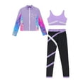 thumbnail image 3 of Oyolan Kids Girls Figure Ice Skating Outfits Long Sleeve Sweatshirt Jacket Crop Top with Leggings Set Light Purple 10, 3 of 5