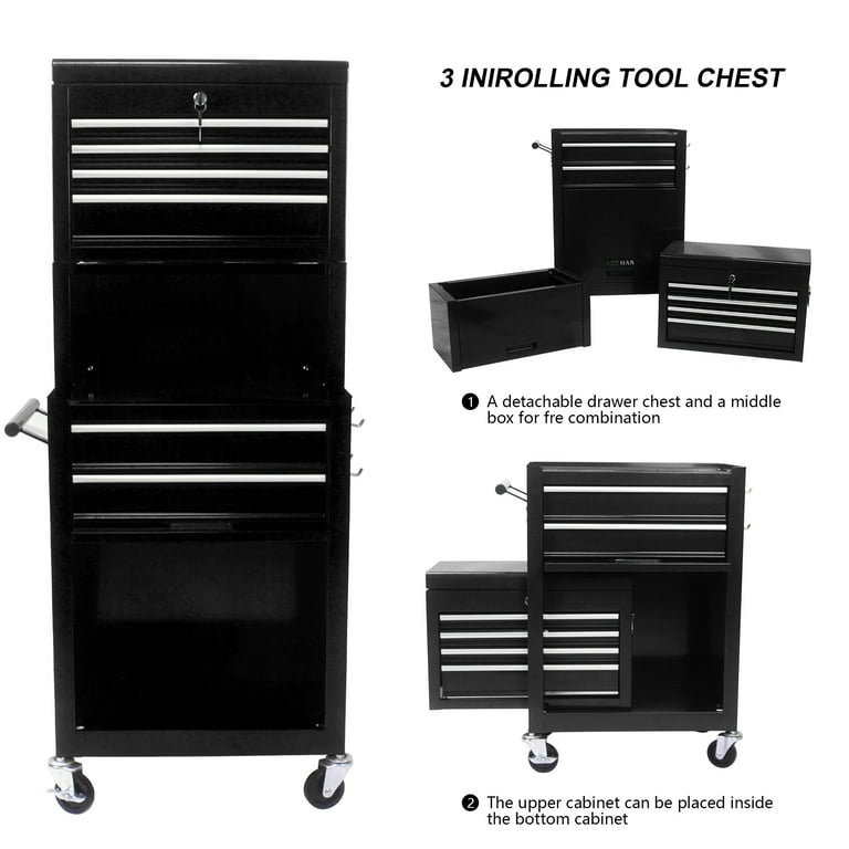 Aukfa Tool Box, 3 in 1 Steel Rolling Tool Chest w/ 6-Drawers Aukfa Tool Box, 3 in 1 Steel Rolling Tool Chest w/ 6-Drawers