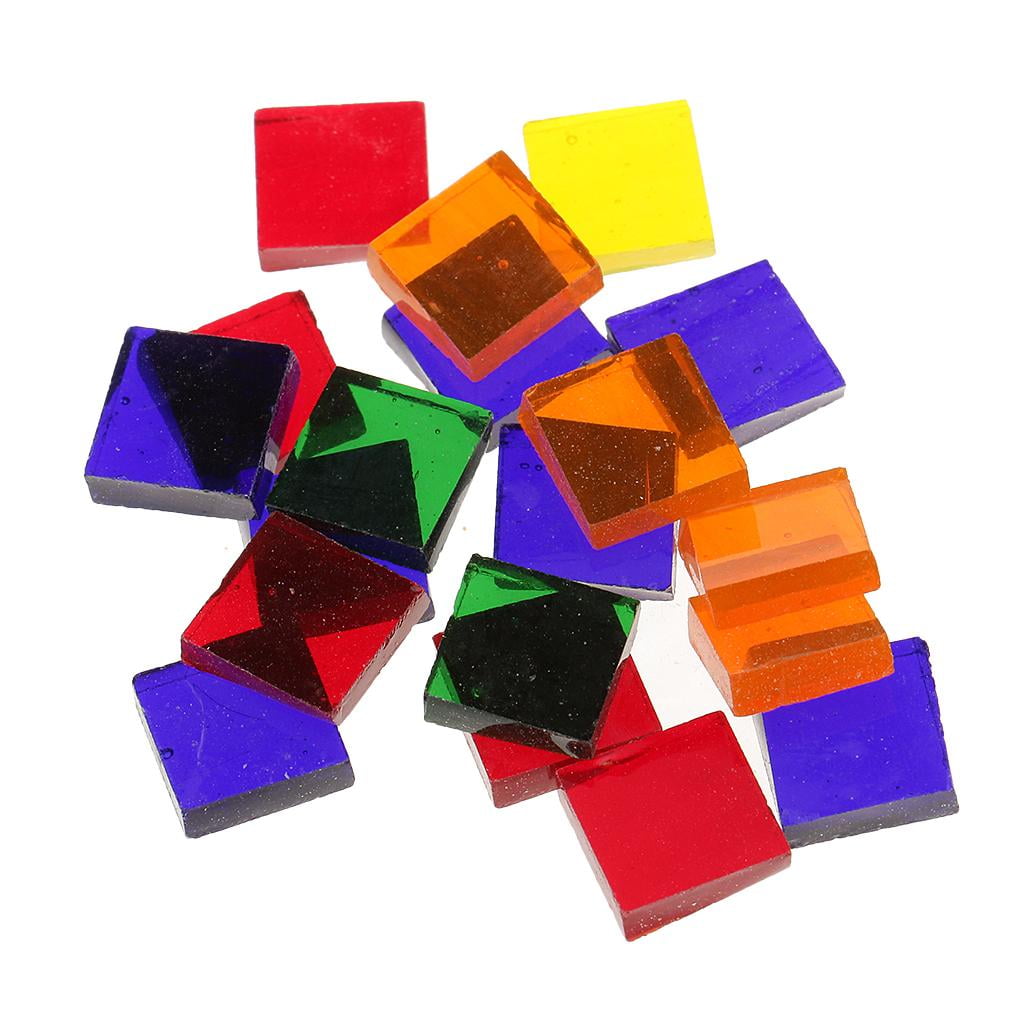 S SERENABLE 320g Square and Triangle Shape Assorted Colors Clear Glass Pieces Mosaic Tiles Tessera for Arts DIY Craft 14 mm/ 10x10mm
