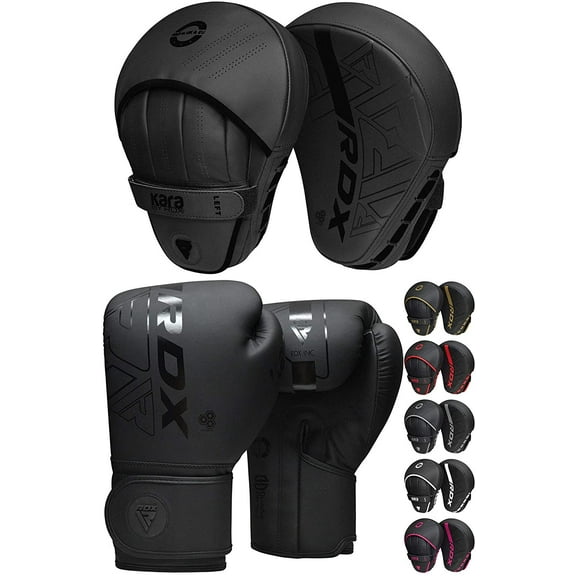 RDX Boxing Pads and Gloves Set, Maya Hide Leather KARA Hook and Jab Curved Focus Mitts with Punching Gloves for MMA, Muay Thai, Kickboxing Coaching, Martial Arts.
