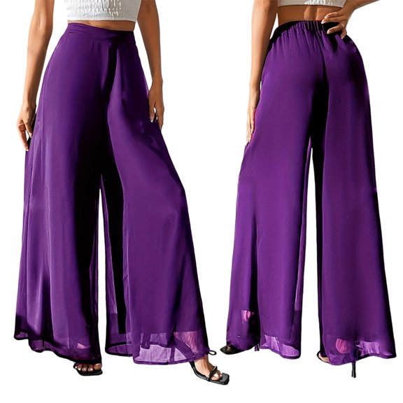 Women'S Chiffon Dress Beach Wide Leg Palazzo Pants Trouser XXL
