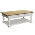 thumbnail image 5 of JUSTLET Coffee Table with Storage, 52" Wood Farmhouse Coffee Table with Shelf and Drawer, Solid Wood Coffee Table for Living Room Bedroom Dining Room, White + Natural, 5 of 7