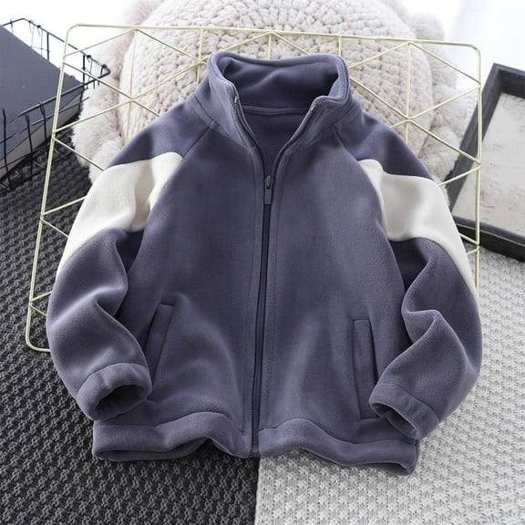 Bxsruta Jacket for Boys, Kids Color-Block Fleece Zip Jacket, Long Sleeve Sport Outerwear, Casual Pullover
