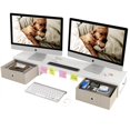 thumbnail image 1 of Dual Monitor Stand Riser with Drawers Extra Long Wood Desk Organizer Desktop Riser for Laptop Printer Computer TV Perfect for Home Office, 1 of 8
