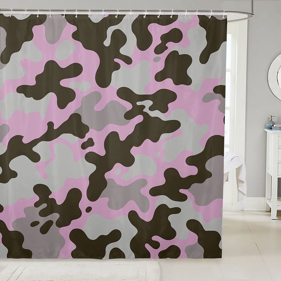 Manfei Minimalism Camouflage Shower Curtain 72Wx72L, Contemporary Art Camo Shower Curtain 72Wx72L, Gray Pink