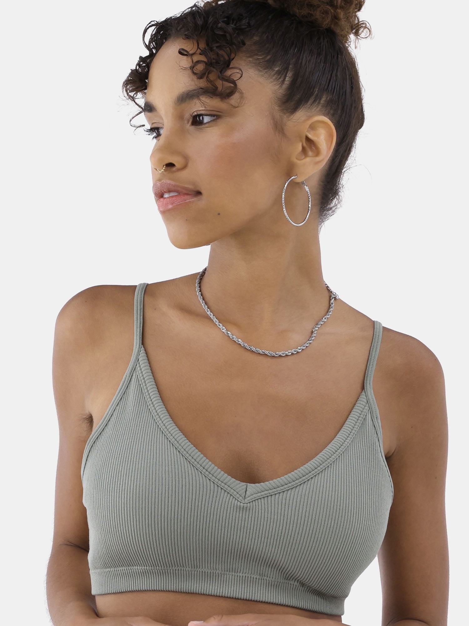 No Boundaries Women's Seamless Ribbed Triangle Bralette, Sizes XS-3XL