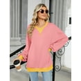 thumbnail image 2 of IWEMEK Women Long Sleeve Tops Casual Round Neck Sweatshirt Dressy Pink Cute Fall T Shirt Drop Shoulder Pullover, 2 of 7