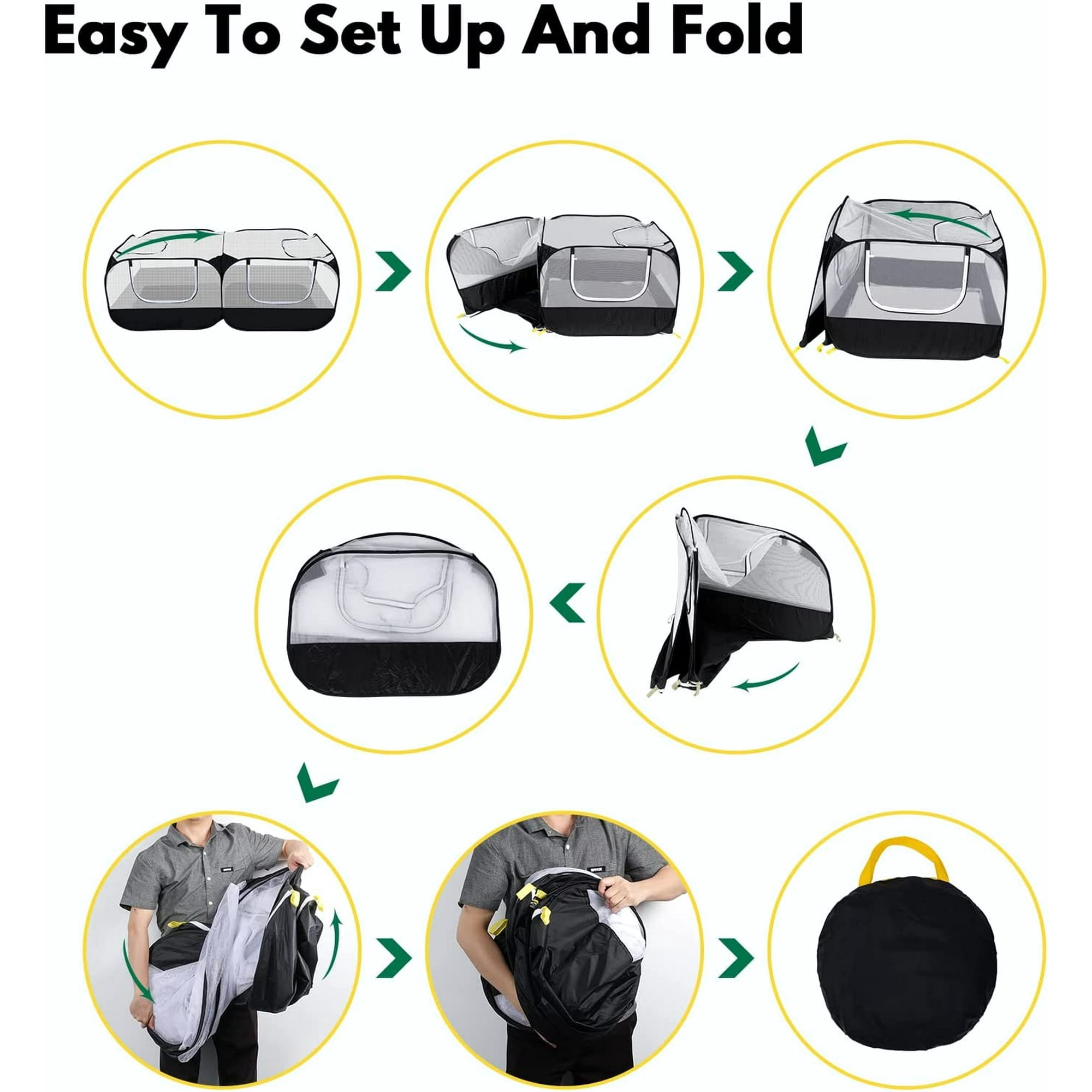 Small Animal Playpen, Portable Chicken Run Coop with Detachable Bottom and Breathable Mesh Walls, Pet Tent Indoor Outdoor