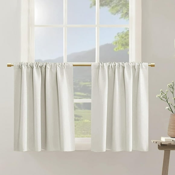 TRAHOO-Thermal Insulated Cream Half Window Treatments Small Curtains for Sunroom 42 Inch Wide 36 Inches Length Light Blocking Ivory 2 Panels Rod Pocket Blackout Short Curtains Drapes for Kitchen Over