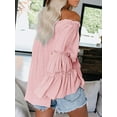 thumbnail image 3 of Sherrylily Womens Off The Shoulder Long Bell Sleeve Flared Casual Loose Tops, 3 of 4