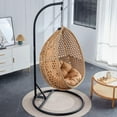thumbnail image 6 of SUDICA Egg Swing Chair with Stand, Light Brown Rattan Wicker Hanging Chair with Cushion, Indoor Outdoor Patio Egg Chair 350 lbs Capacity, 6 of 10